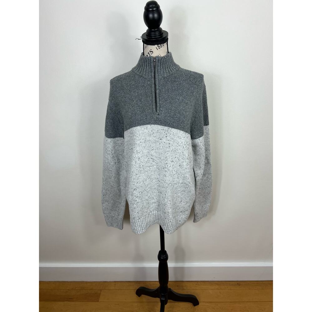 Sonoma Gray and white knit 3/4 zip turtleneck long sleeve sweater